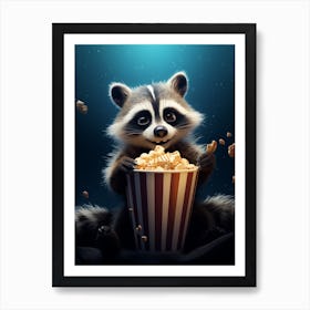 Cartoon Crab Eating Raccoon Eating Popcorn At The Cinema 3 Art Print