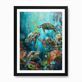 Sea Turtles With A Coral Reef Expressionism Style Painting 2 Art Print