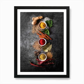 Spices (Italian, Spanish cuisine) — Food kitchen poster/blackboard, photo art Art Print