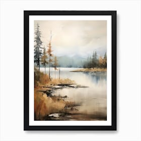 Lake In The Woods In Autumn, Painting 43 Art Print