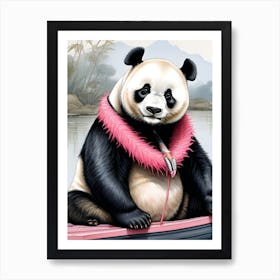 Surreal Pink Panda Bear In A Boat Art Print