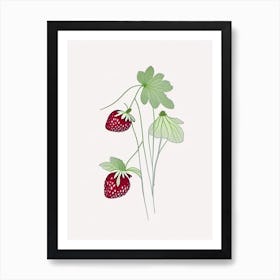 Alpine Strawberries, Plant, Minimal Line Drawing Art Print