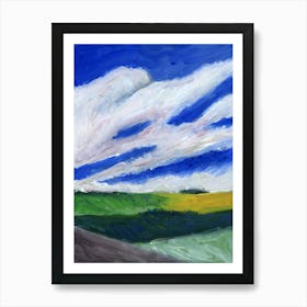 Rapeseed Field - landscape blye yellow green vertical nature sky clouds Anton Maliar painting Art Print