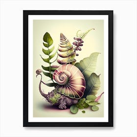 Snail With Splattered Background Botanical Art Print