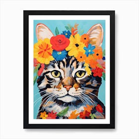 American Bobtail Cat With A Flower Crown Painting Matisse Style 2 Art Print