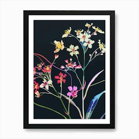 Neon Flowers On Black Babys Breath 4 Poster