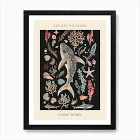 Nurse Shark Seascape Black Background Illustration 2 Poster Art Print