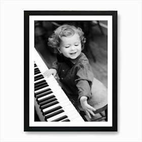 Little Boy Playing Piano, Vintage Black and White Old Photo 2 Art Print