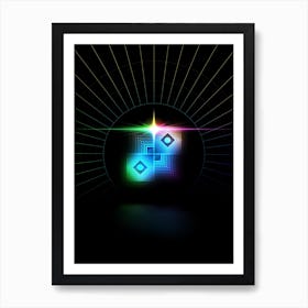 Neon Geometric Glyph in Candy Blue and Pink with Rainbow Sparkle on Black n.0330 Art Print