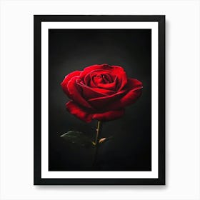 Red Rose On Black Background 44 Art Print