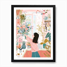 Girl With Flower Bouquet Lo Fi Kawaii Illustration 2 Art Print