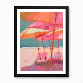 Pink Umbrellas On The Beach 5 Art Print