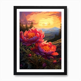 Peony With Sunset In South Western Style 2 Art Print