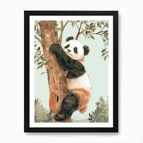 Giant Panda Cub Climbing A Tree Storybook Illustration 3 Art Print