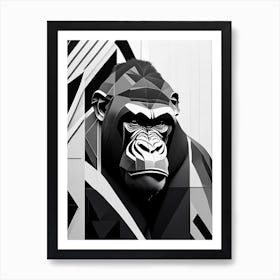 Gorilla In Front Of Graffiti Wall Gorillas Black & White Geometric 1 Art Print