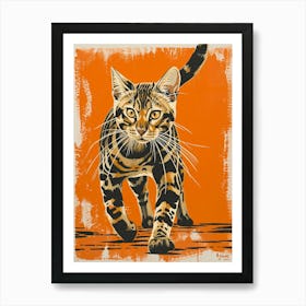 Bengal Cat Relief Illustration 1 Art Print