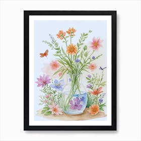 Watercolor Flowers In A Vase 8 Art Print