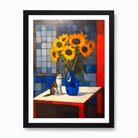 Delphinium With A Cat 3 De Stijl Style Mondrian Art Print