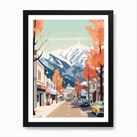 Vintage Winter Travel Illustration Queenstown New Zealand 1 Art Print