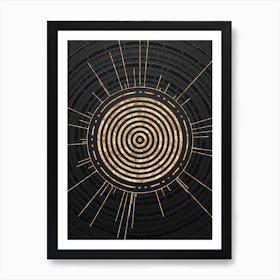 Geometric Glyph Symbol in Gold with Radial Array Lines on Dark Gray n.0077 Art Print