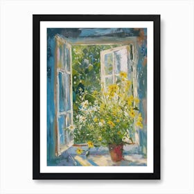 Daisy Flowers On A Cottage Window 4 Art Print