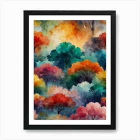 Watercolor Trees Seamless Pattern Art Print