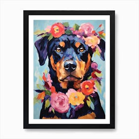 Rottweiler Portrait With A Flower Crown, Matisse Painting Style 4 Art Print
