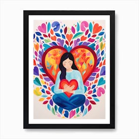 Person With Long Hair Holding A Heart Art Print