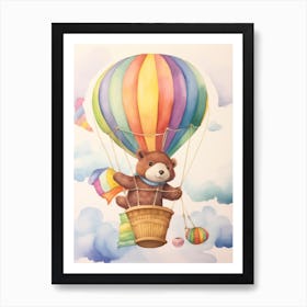 Baby Otter 1 In A Hot Air Balloon Art Print