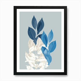 Blue And White Leaves Art Print