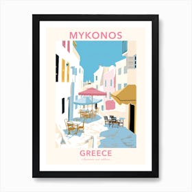 Mykonos, Greece, Flat Pastels Tones Illustration 1 Poster Art Print