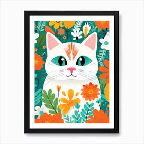 Cat In Flowers 1 Art Print