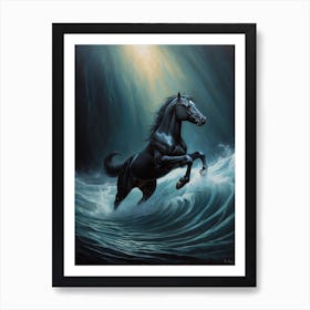 Black Horse In The Ocean Print  Art Print