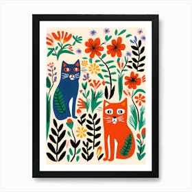 Cats In The Garden Art Print