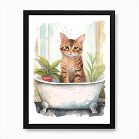 Ocicat In Bathtub Botanical Bathroom 2 Art Print