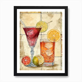 Fruity Cocktails Watercolour 2 Art Print