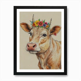 Cow With Flower Crown Art Print