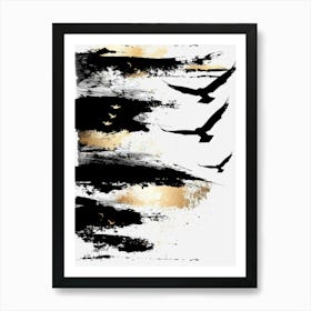 Black And Gold Birds 1 Art Print