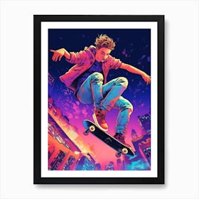 Skateboarding In Rome, Italy Gradient Illustration 4 Art Print