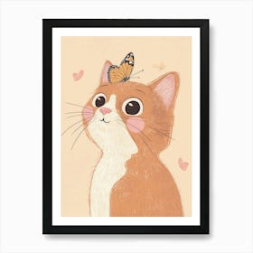 Cat With Butterfly Art Print