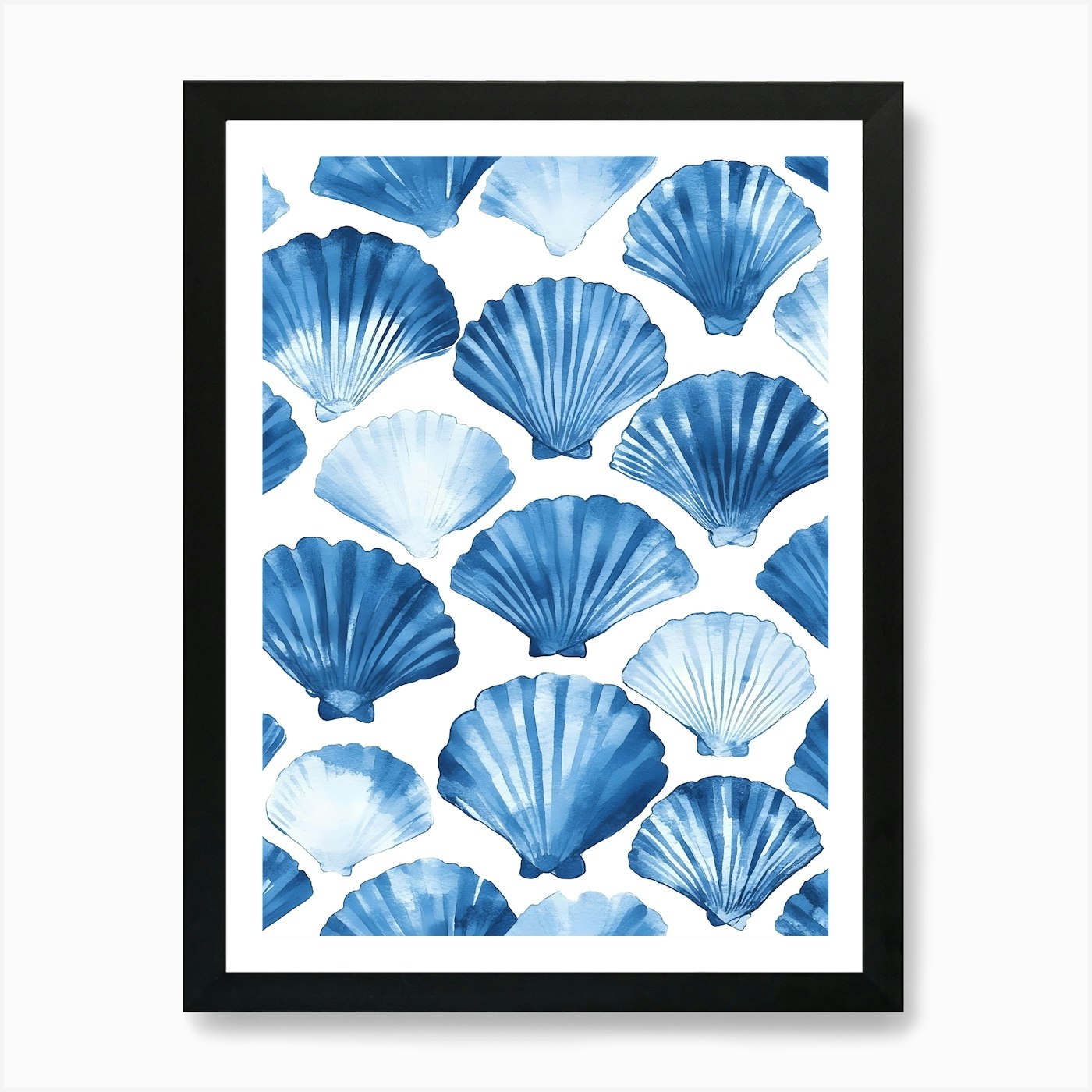 Blue Seashells Art Print Framed Wall Art Poster Canvas Print Picture - Picture 2 of 4