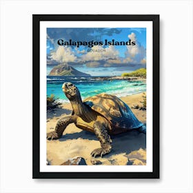 Galapagos Islands Tortoise Digital Travel Art Art Print