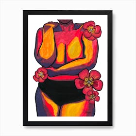 Red Floral Nude Art Print