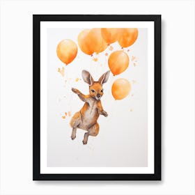 Kangaroo Flying With Autumn Fall Pumpkins And Balloons Watercolour Nursery 4 Art Print