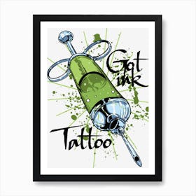 Tattoo Ink Abstract Vector Needle Green Art Print