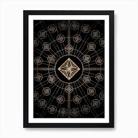 Geometric Glyph Radial Array in Glitter Gold on Black n.0453 Art Print