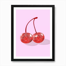 Cherries On A Pink Background Art Print