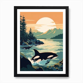 Orca Sunset & The Mountains Graphic Design 6 Art Print
