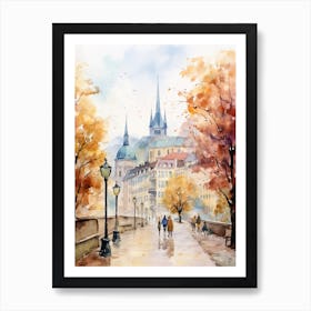 Luxembourg City Luxembourg In Autumn Fall, Watercolour 1 Art Print