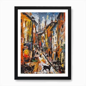 Painting Of A Florence With A Cat In The Style Of Abstract Expressionism, Pollock Style 3 Art Print
